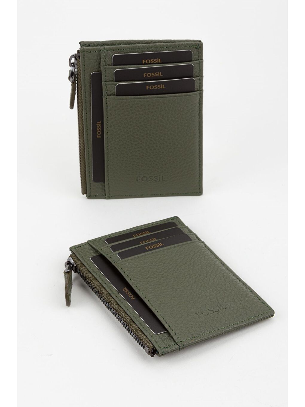 Yeşil Kutulu Hakiki Deri Fermuar Detaylı Kırmızı Unisex El Portföyü Kartlık Cüzdan