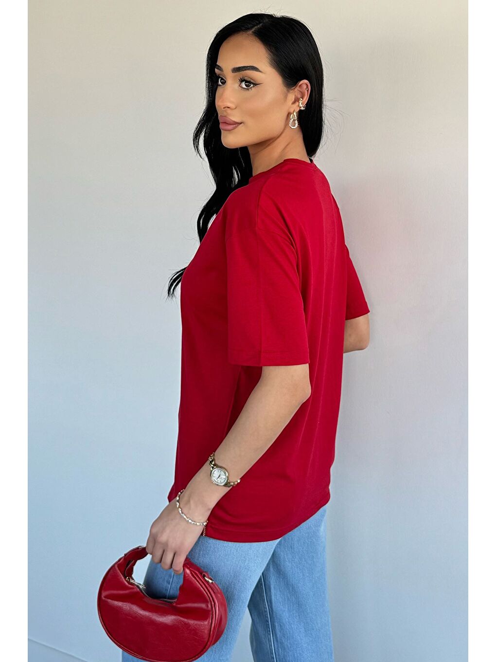 Kırmızı Oversize Basıc Tişört-3