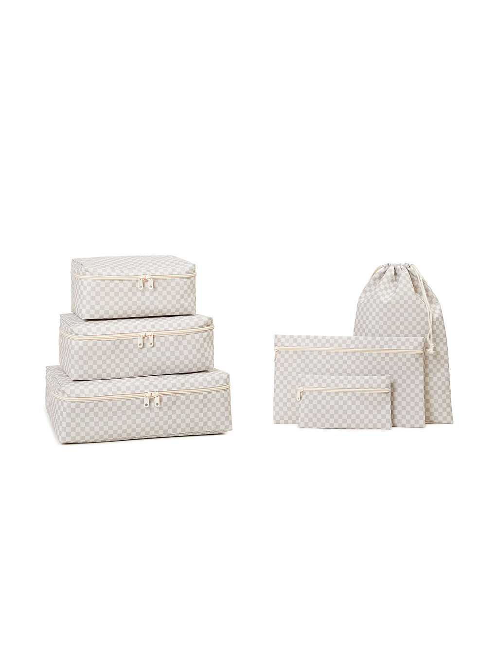 6'lı Gri Dama Desen Pamuklu Bavul İçi Düzenleyici Set-5