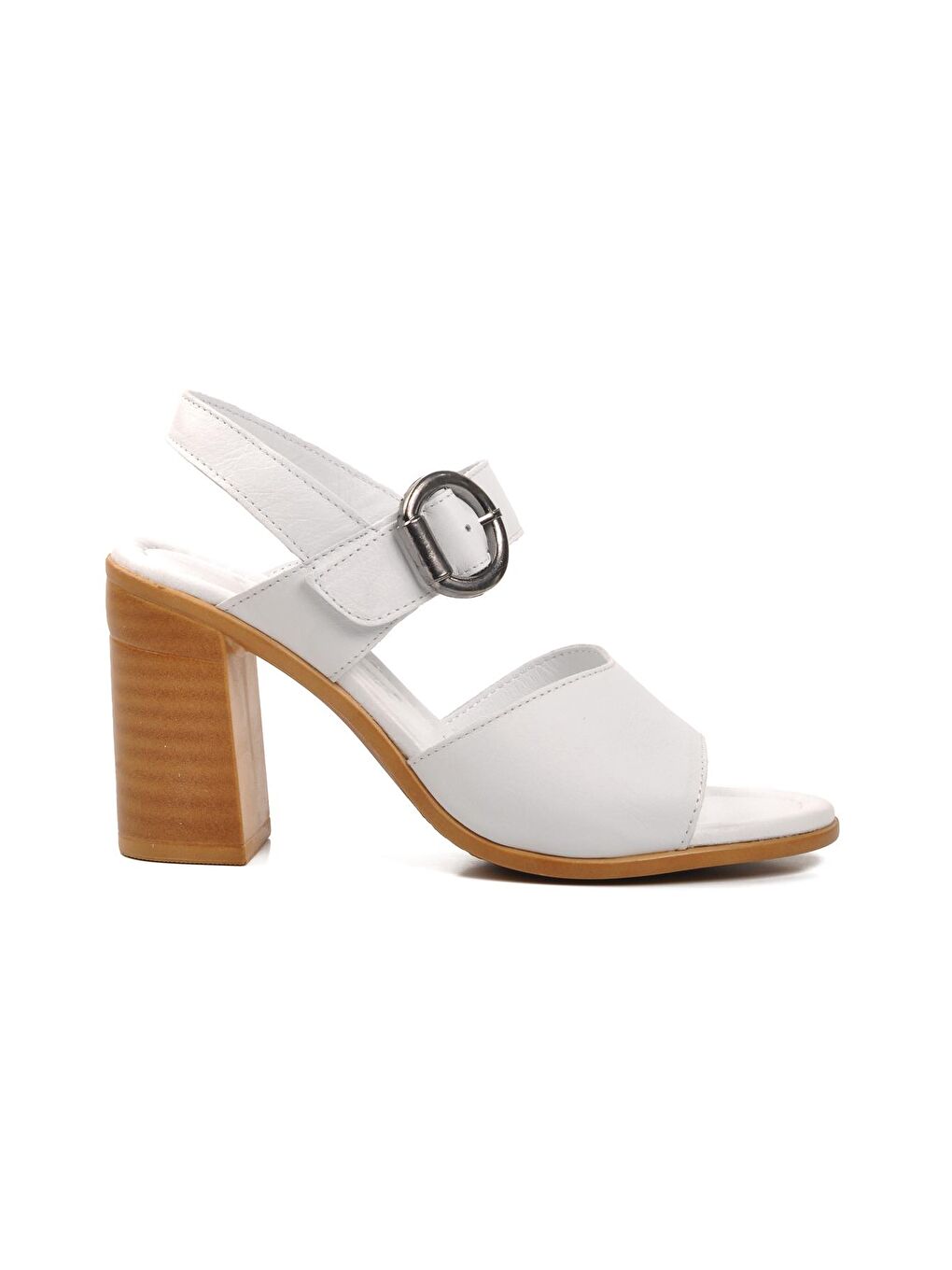Beyaz Hakiki Deri Kadın Topuklu Sandalet 9750