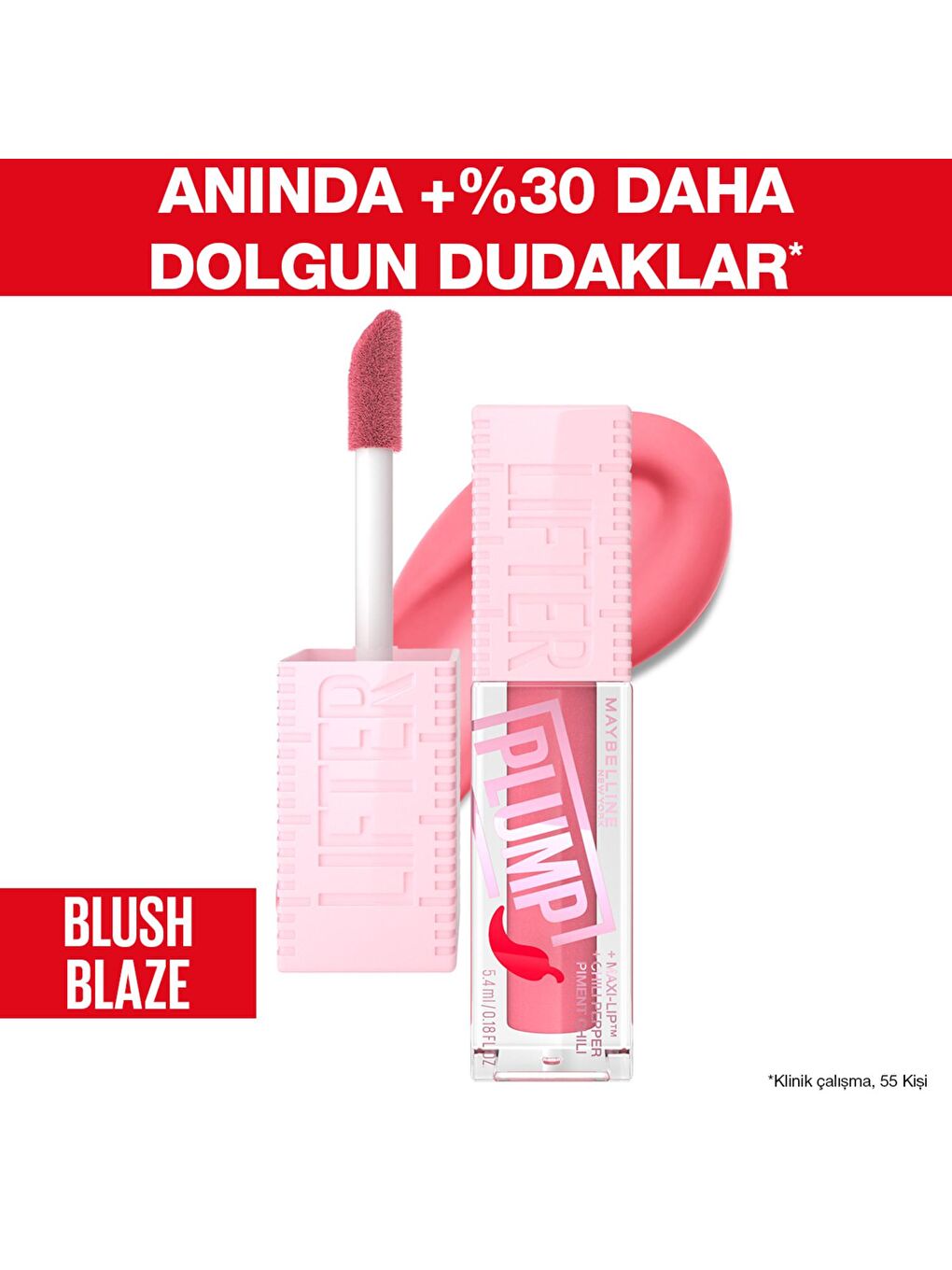 MAYBELLINE NEWYORK Ten Lifter Plump Dudak Parlatıcısı- 001 Blush Blaze