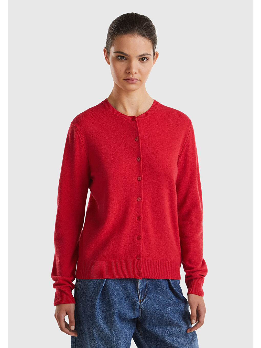 United Colors Of Benetton Kirmizi Kadın Kırmızı Bisiklet Yaka %100 Merino Hırka