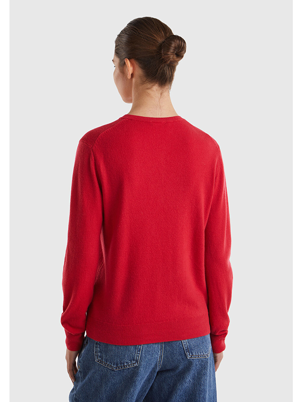 United Colors Of Benetton Kirmizi Kadın Kırmızı Bisiklet Yaka %100 Merino Hırka - 2