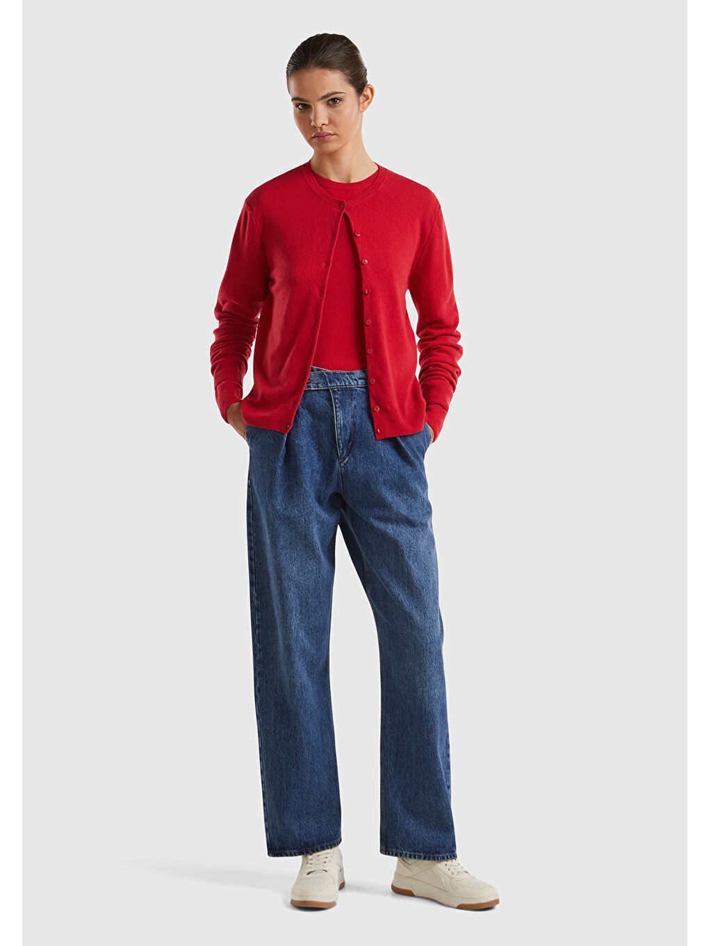 United Colors Of Benetton Kirmizi Kadın Kırmızı Bisiklet Yaka %100 Merino Hırka - 4