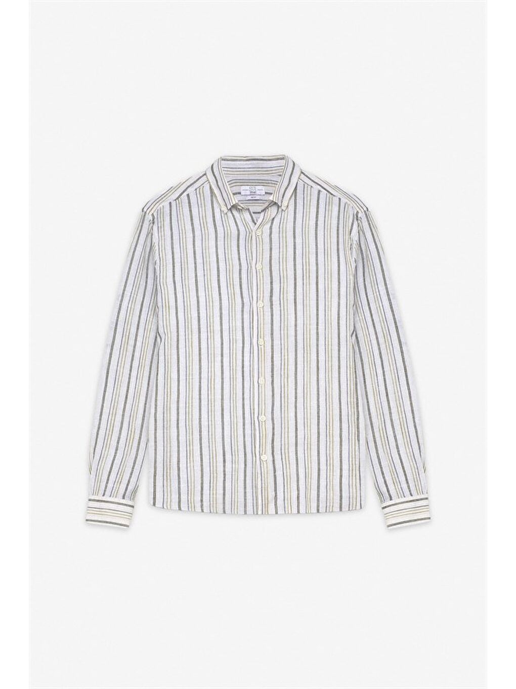 Haki Slim Düğmeli Yaka Düz Düz Kapaksız Cep Düğmeli Uzun Kollu Standart Casual Gömlek-9