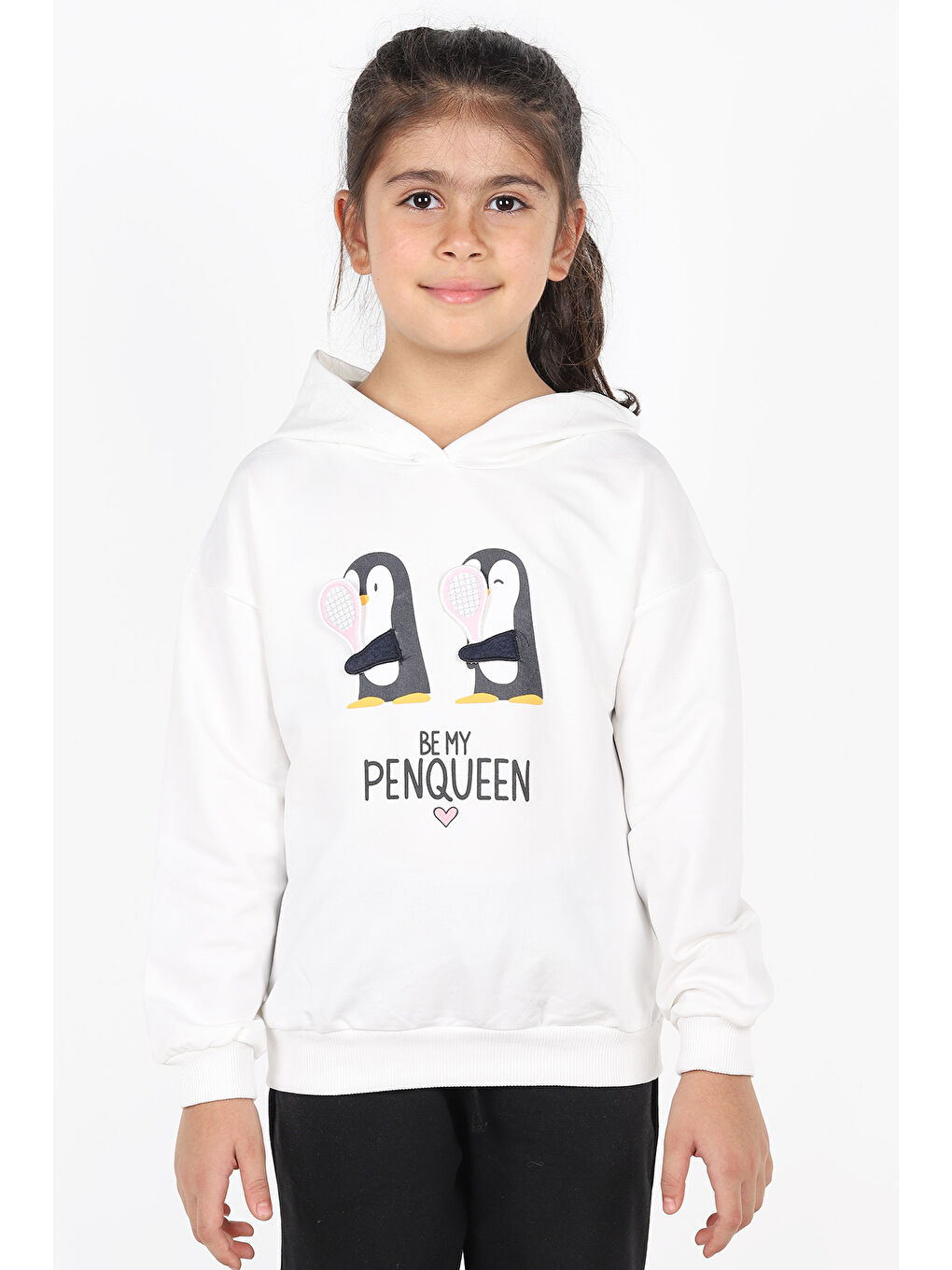 KİKO Beyaz Kapüşonlu Baskılı Nakışlı Uzun Kollu Kız Çocuk Sweatshirt