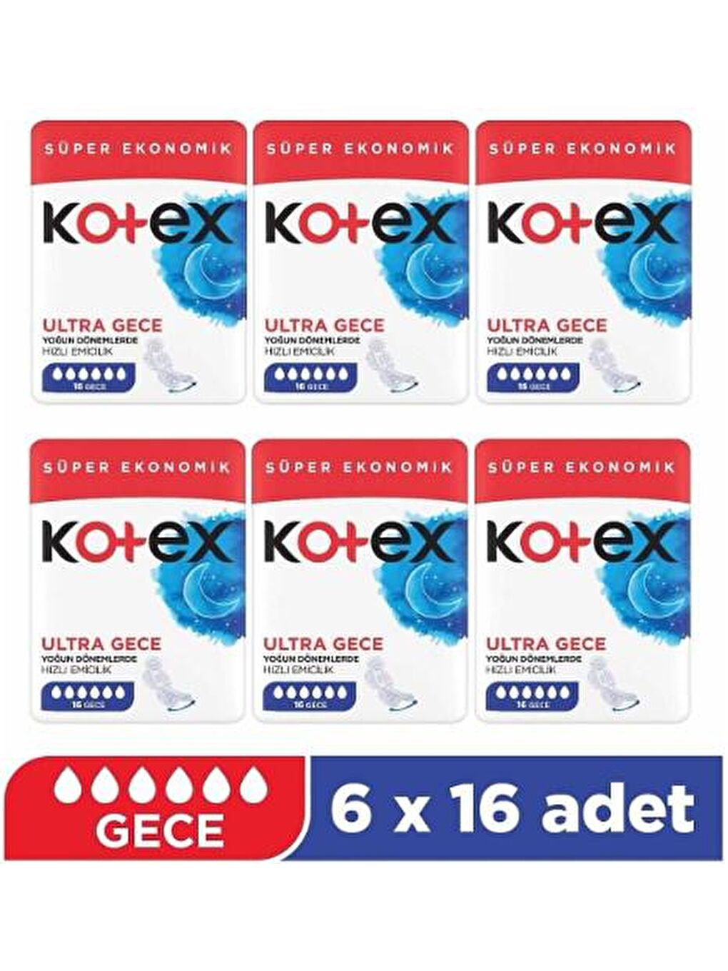 Kotex Renksiz Ultra Quadro Süper Eko Gece 16 lı x 6 Adet