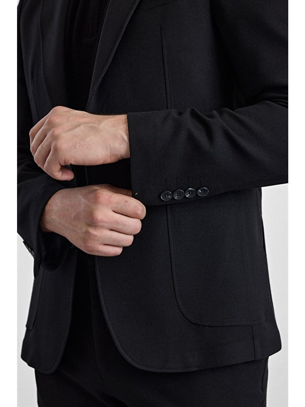 Siyah Slim Mono Yaka Düz Torba Cep 6 Drop Takım Elbise-4