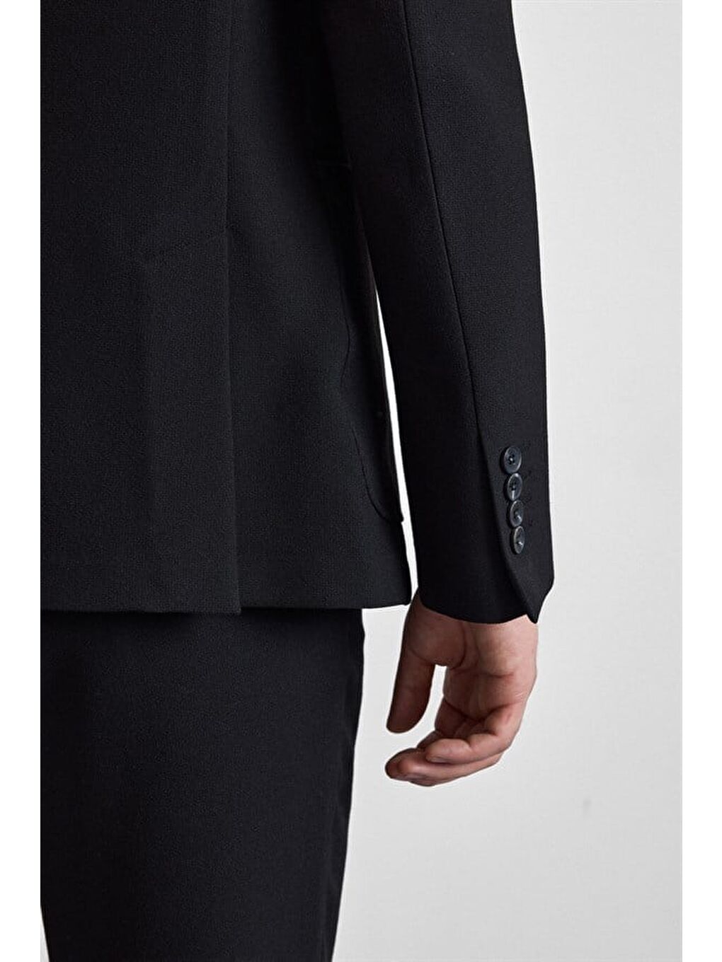 Siyah Slim Mono Yaka Düz Torba Cep 6 Drop Takım Elbise-5