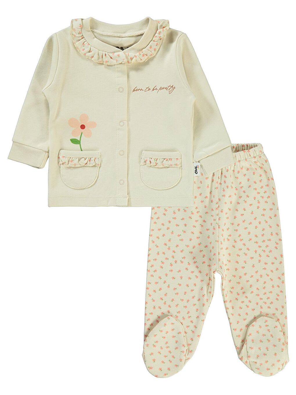 Beyaz Baby Kız Bebek Pijama Takımı 1-6 Ay Tebeşir