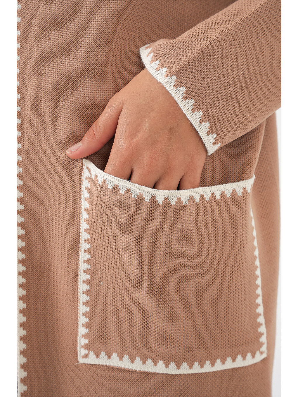 Sarı Kadın Uzun Oversize Triko Hırka 15962 - Camel-5