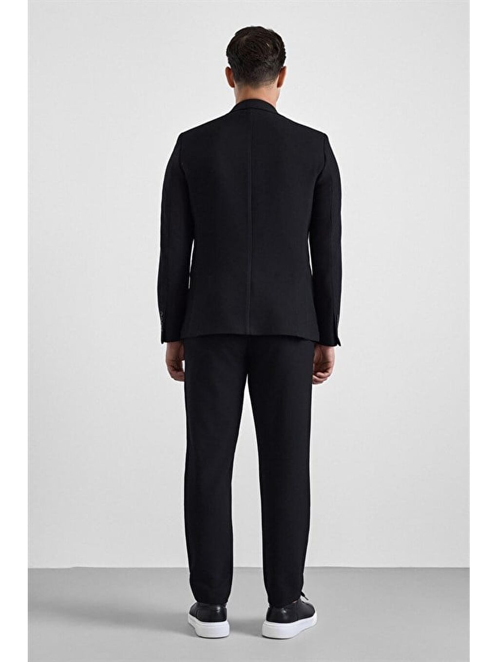 Siyah Slim Mono Yaka Düz Torba Cep 6 Drop Takım Elbise-7