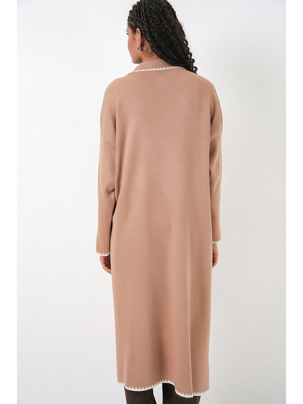 Sarı Kadın Uzun Oversize Triko Hırka 15962 - Camel-6