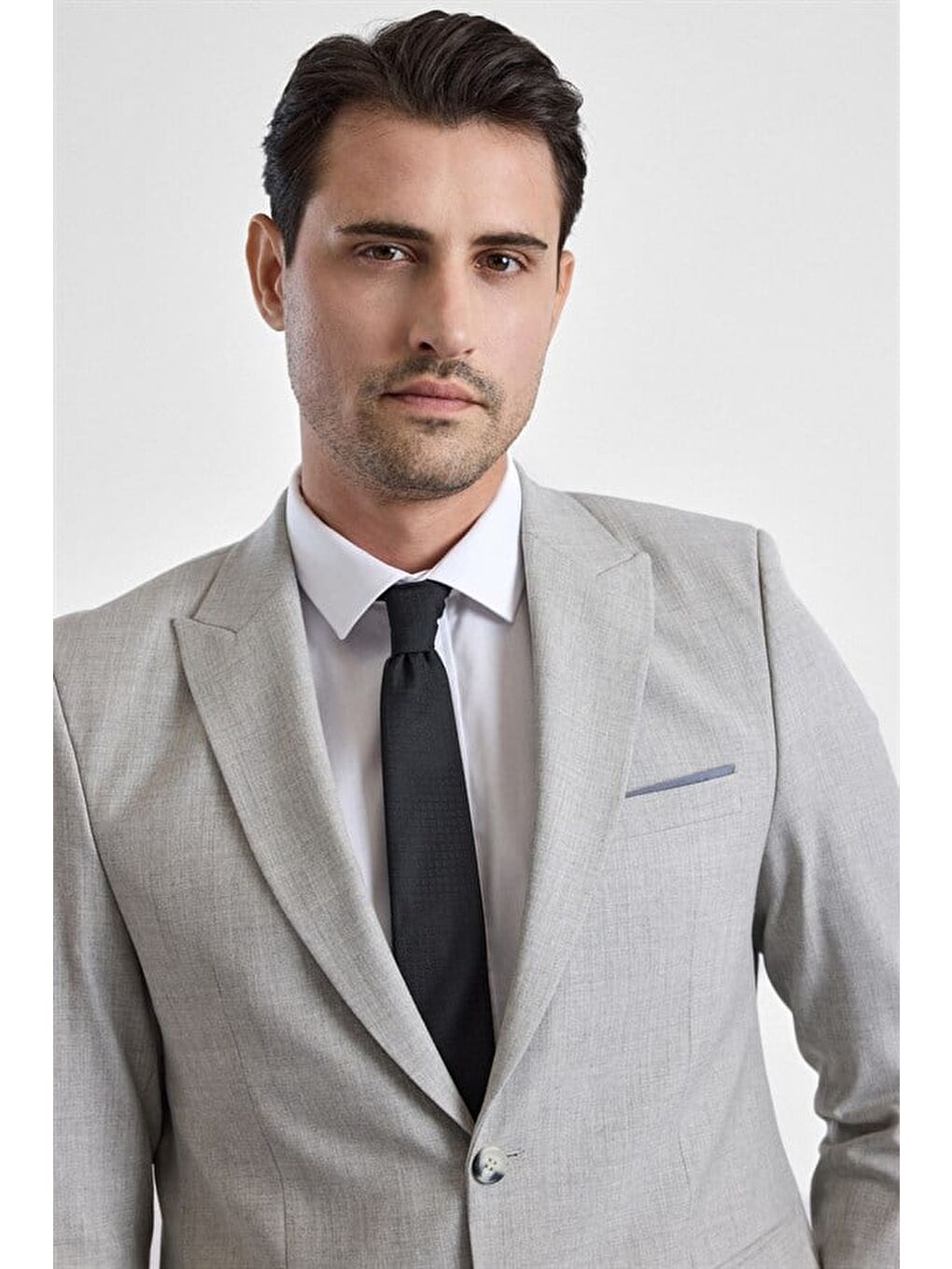 Gri Slim Sivri Yaka 6 Drop Takım Elbise-2