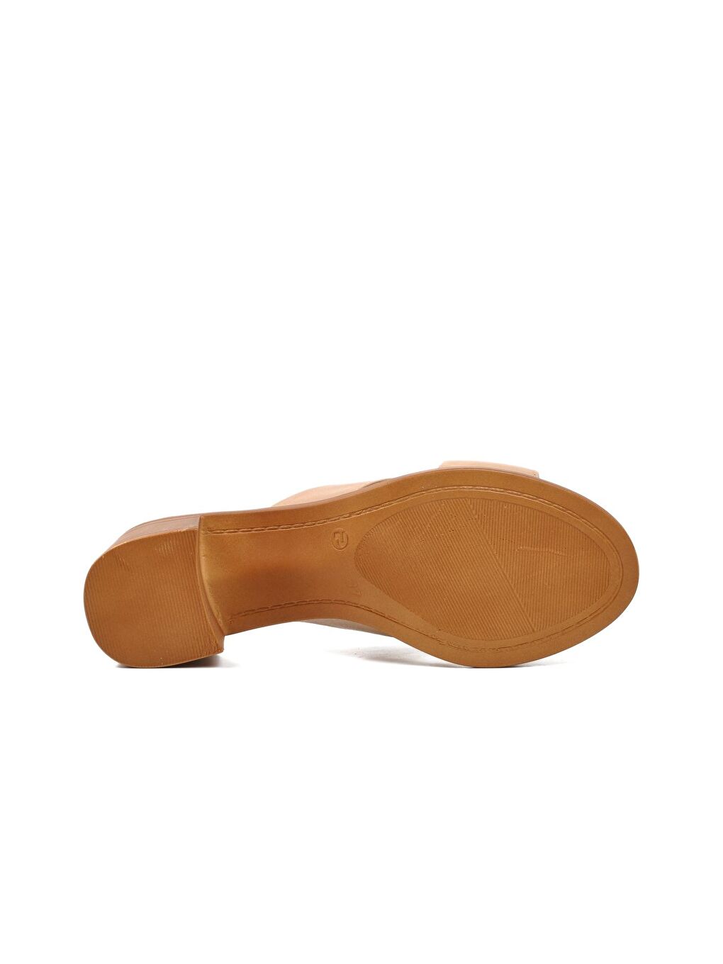 Bej Hakiki Deri Kadın Topuklu Terlik 9749-4