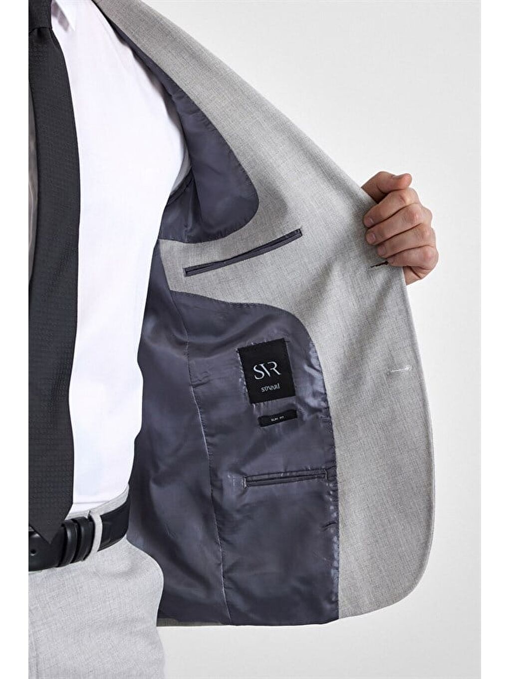 Gri Slim Sivri Yaka 6 Drop Takım Elbise-5