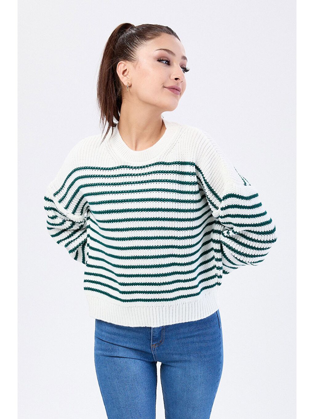 Bisiklet Yaka Kadın Yeşil Triko Kazak - 24063