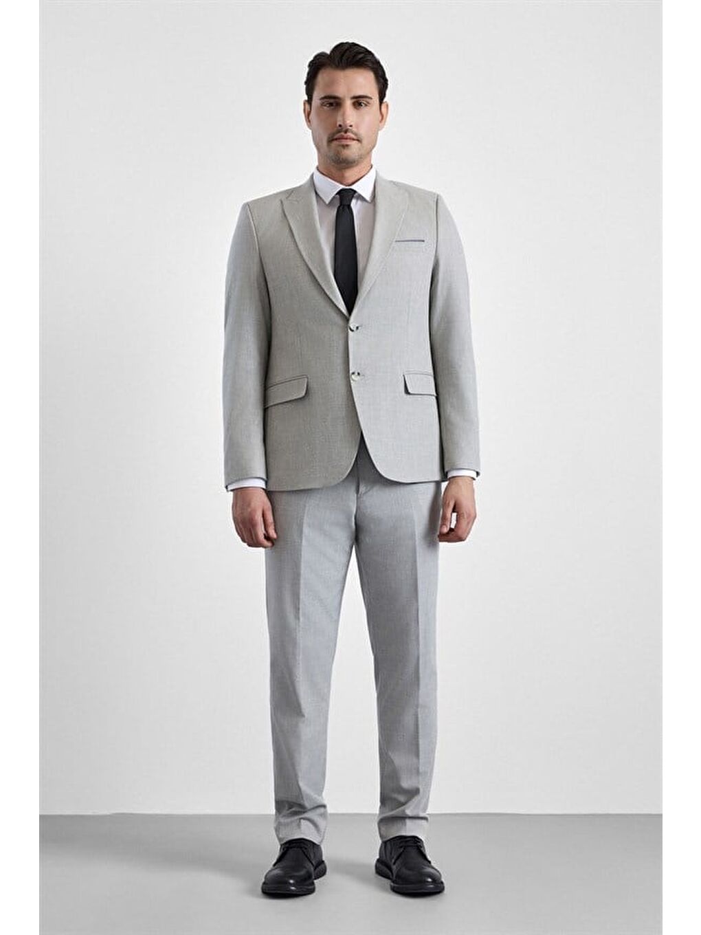 Gri Slim Sivri Yaka 6 Drop Takım Elbise-10