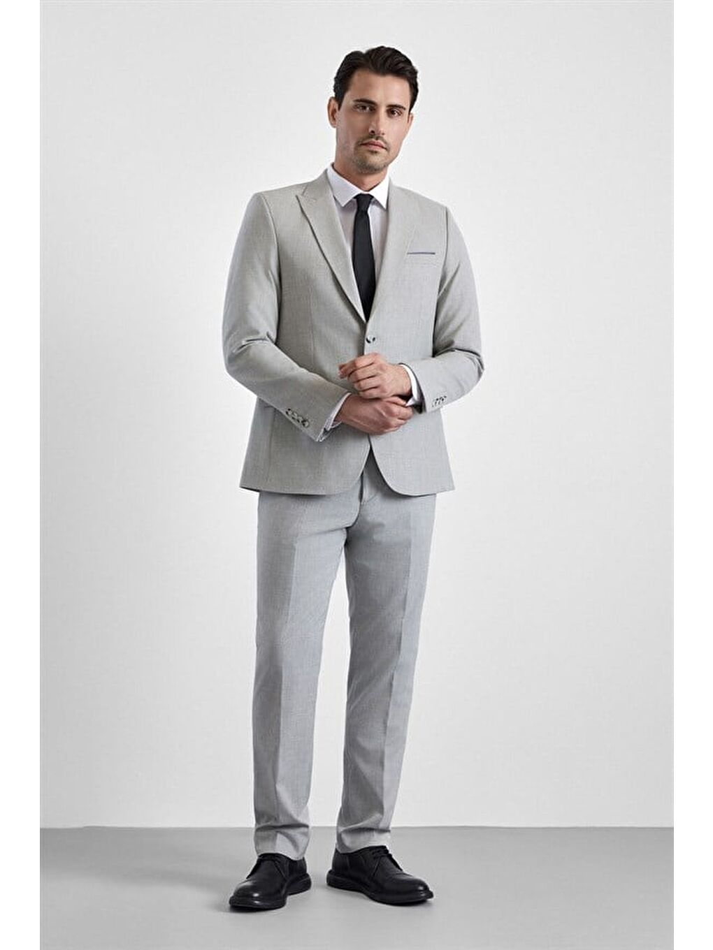 Gri Slim Sivri Yaka 6 Drop Takım Elbise-11