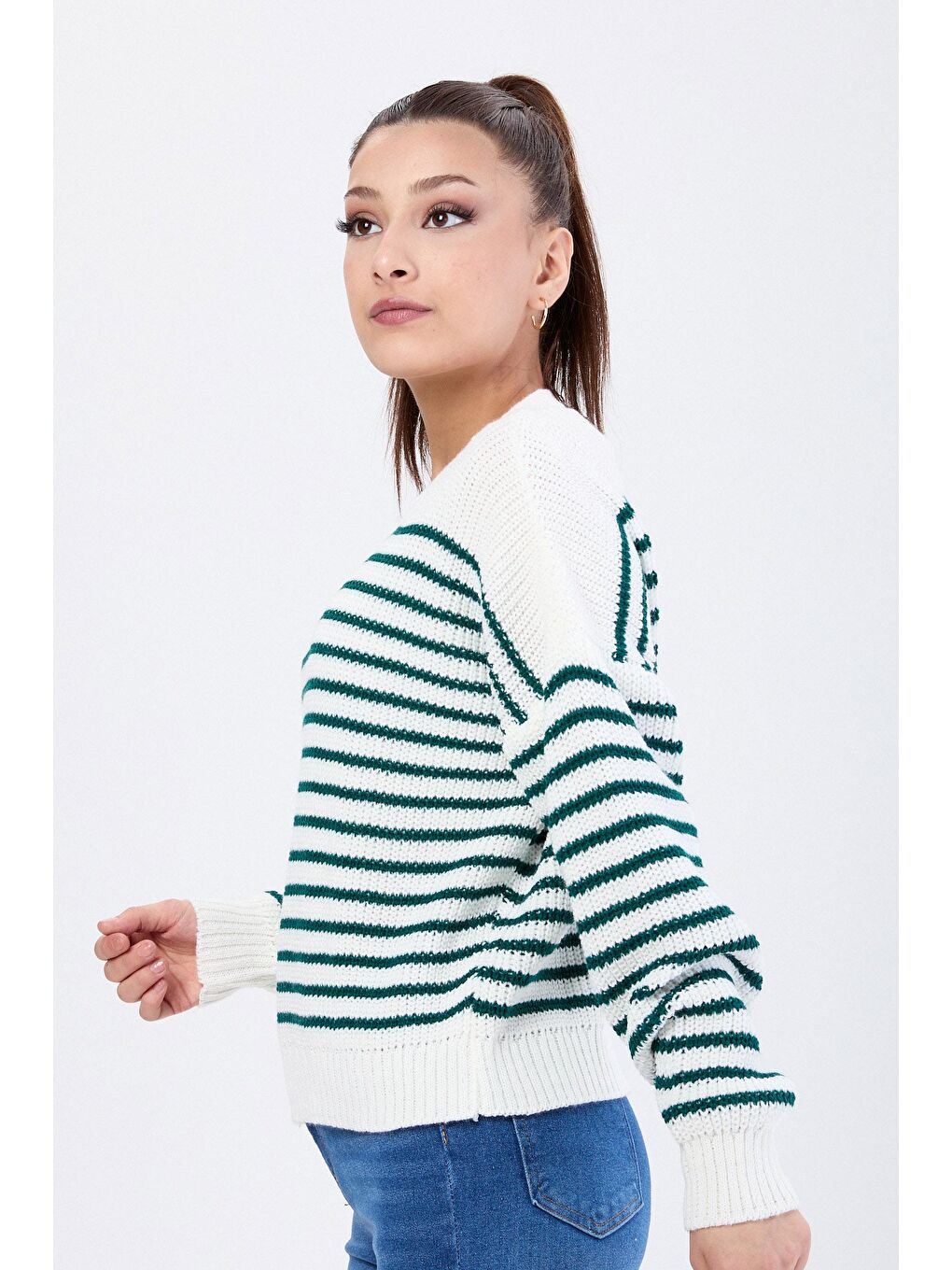 Bisiklet Yaka Kadın Yeşil Triko Kazak - 24063-2