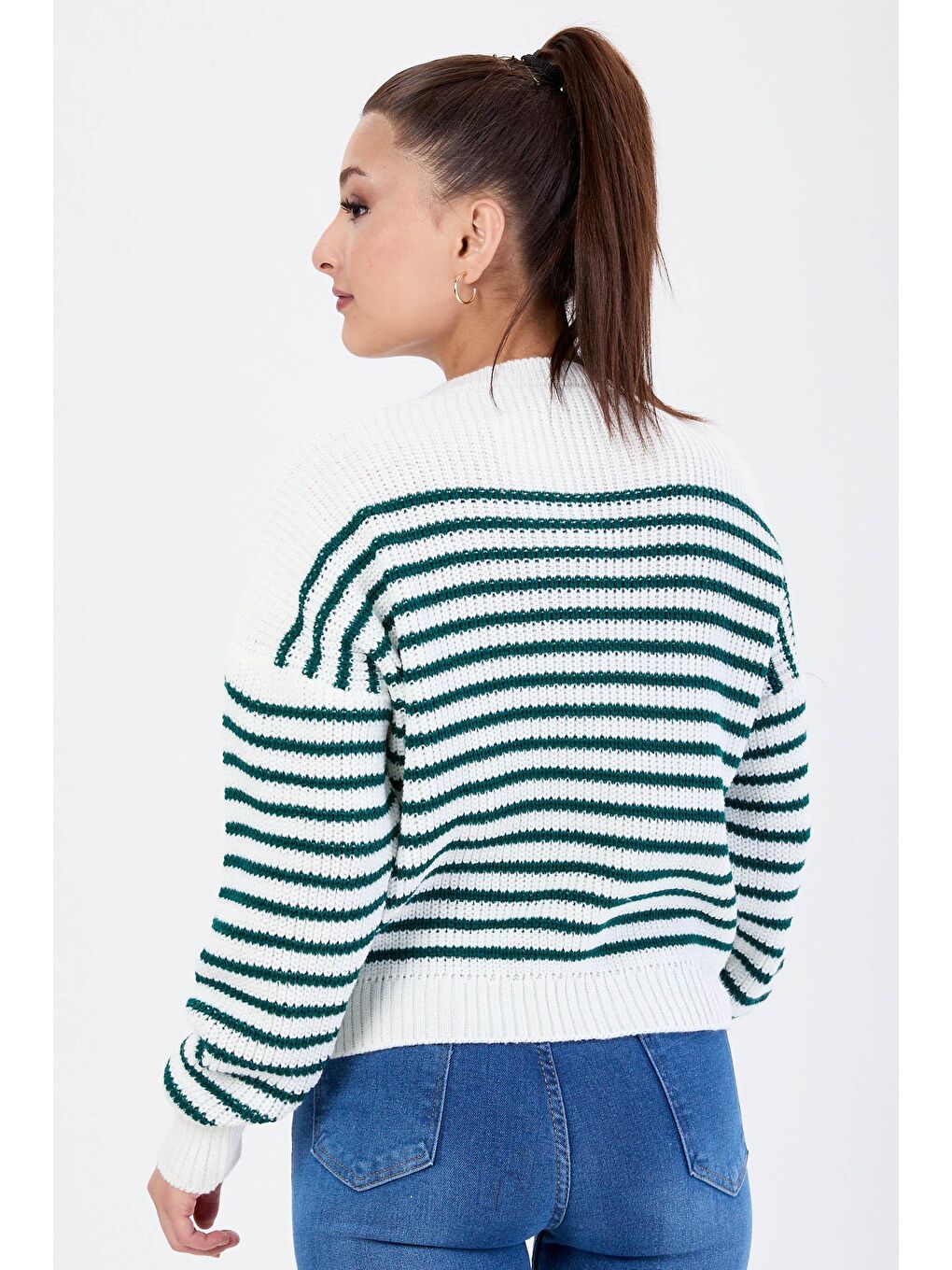 Bisiklet Yaka Kadın Yeşil Triko Kazak - 24063-3