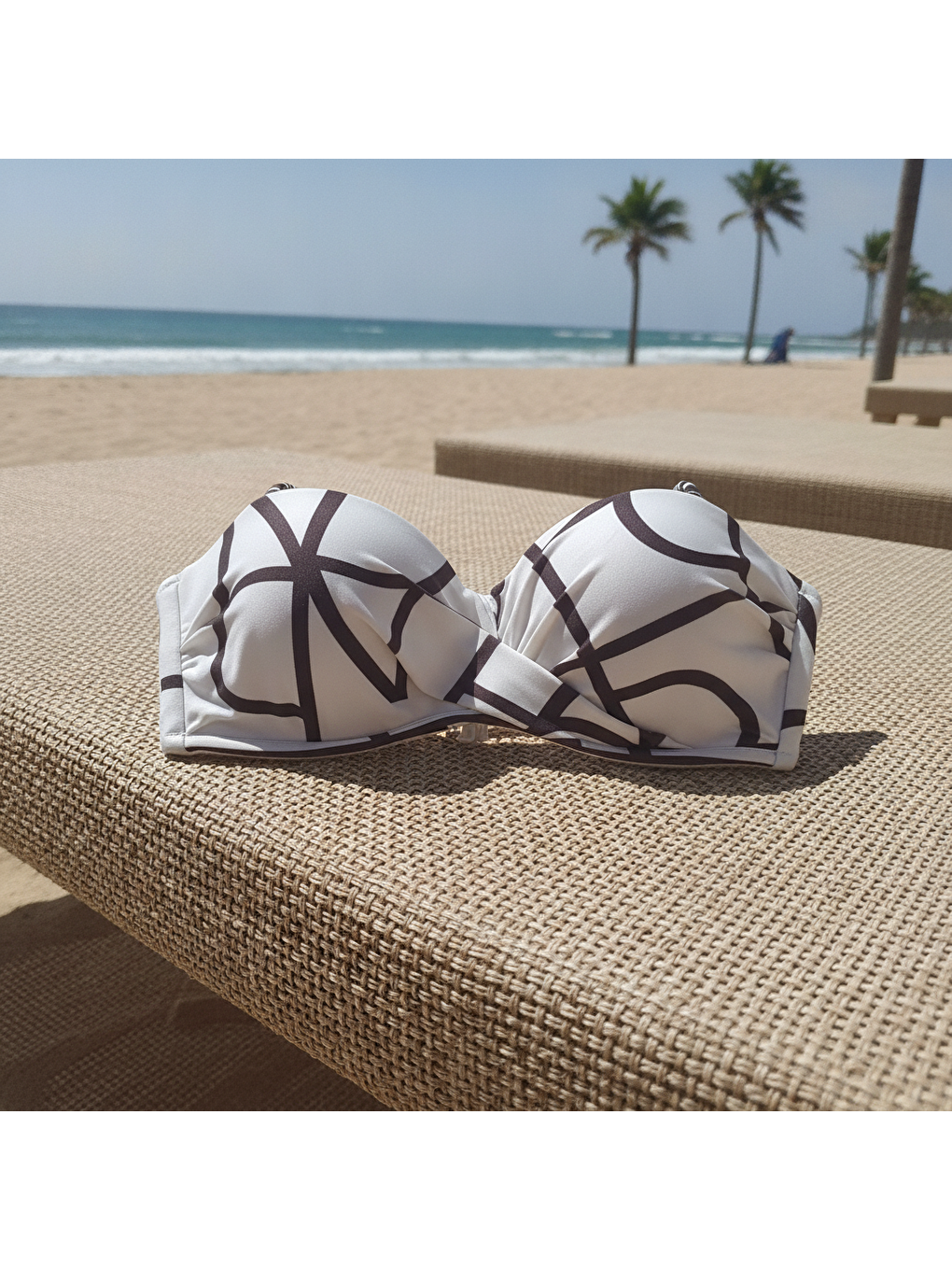 Kadın Plaj Giyim Ekru Renk Takma Çıkma Askılı Bikini Üst Bb2557-2