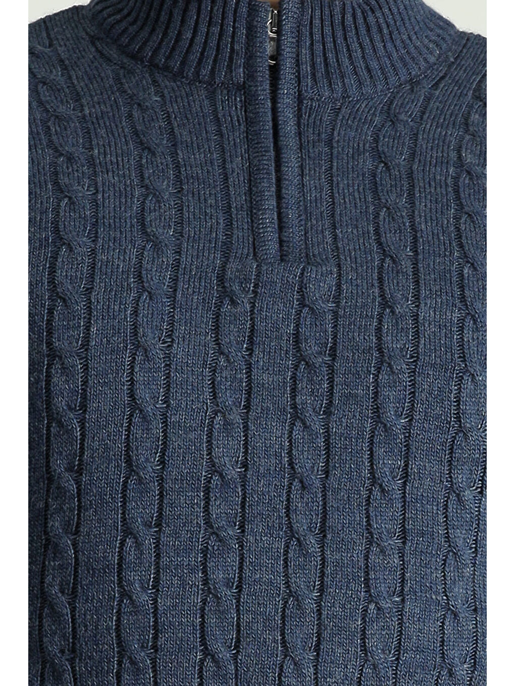 İndigo Bato Yaka Regular Fit Fermuarlı Desenli Triko Büyük Beden Kazak-4