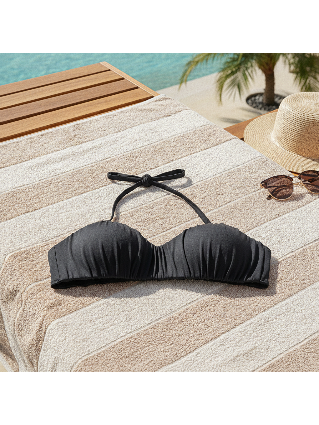 Kadın Plaj Giyim Boyundan Bağlamalı Siyah Renk Bikini Üst Bb2546-2