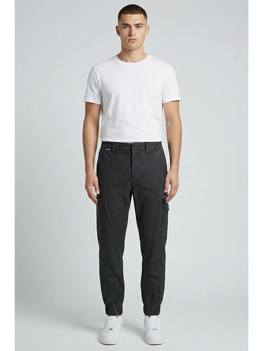 Giotelli Antrasit Regular Fit Çizgili Kargo Erkek Pantolon-1