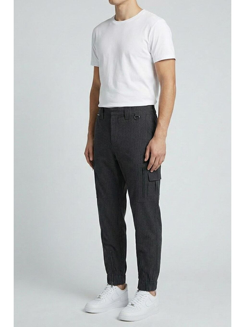Giotelli Antrasit Regular Fit Çizgili Kargo Erkek Pantolon-2