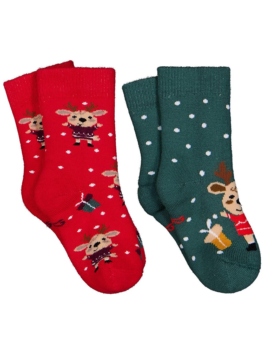 Beyaz Baby Geyik Havlu 6- 2'li Bebek Erkek Çorap Set - Standart