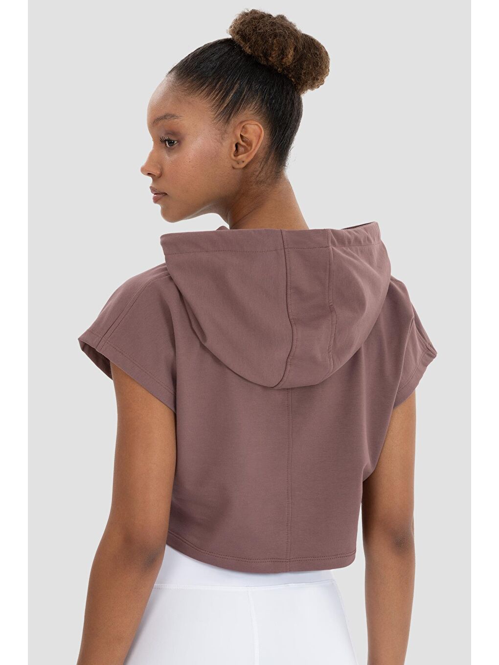 Pembe Alice Kapüşonlu Kısa Kollu Koyu Gül Crop Sweatshirt-2