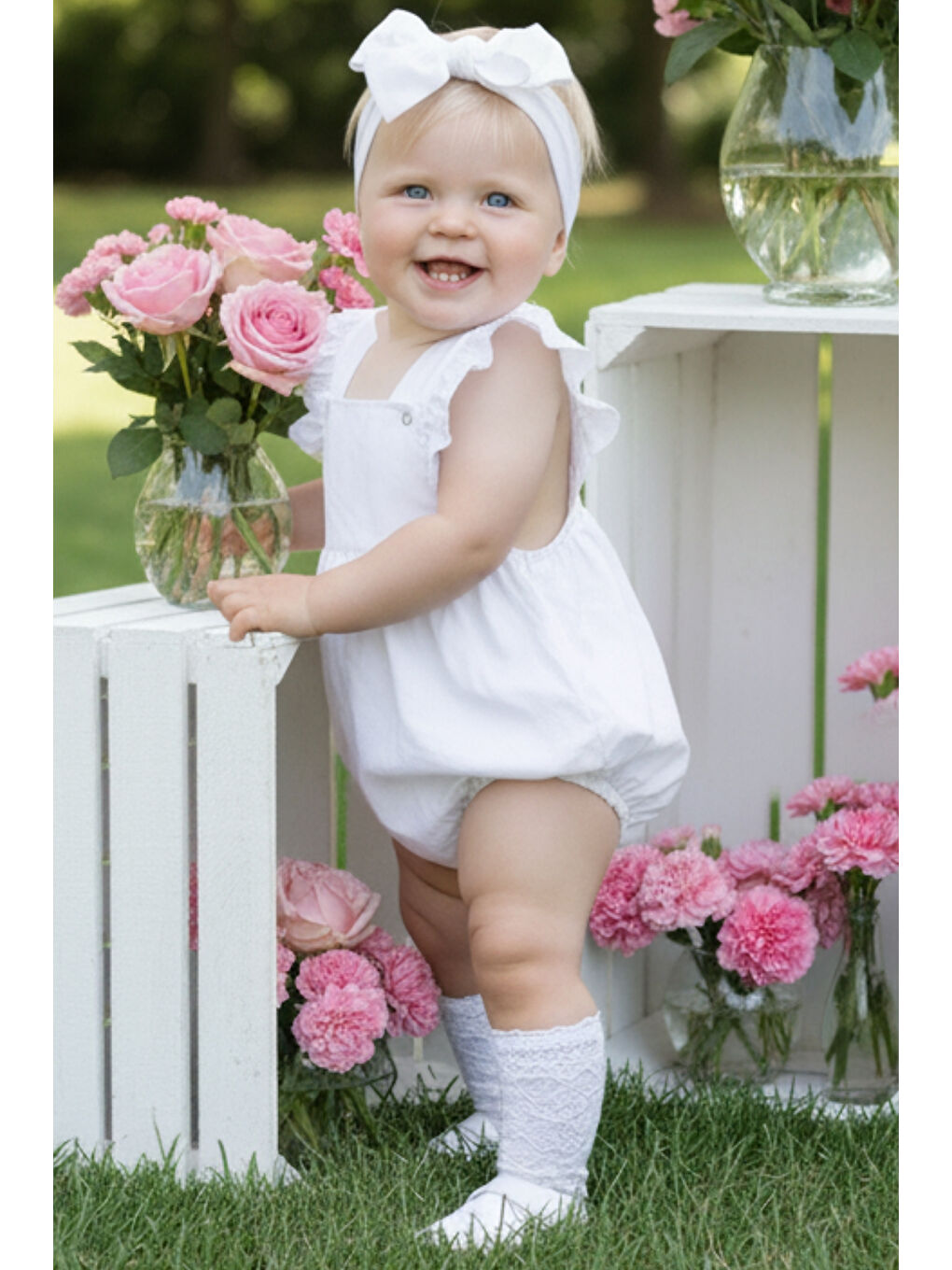 Karışık Kız Bebek Beyaz Pamuklu Salopet Bandana Takım-1