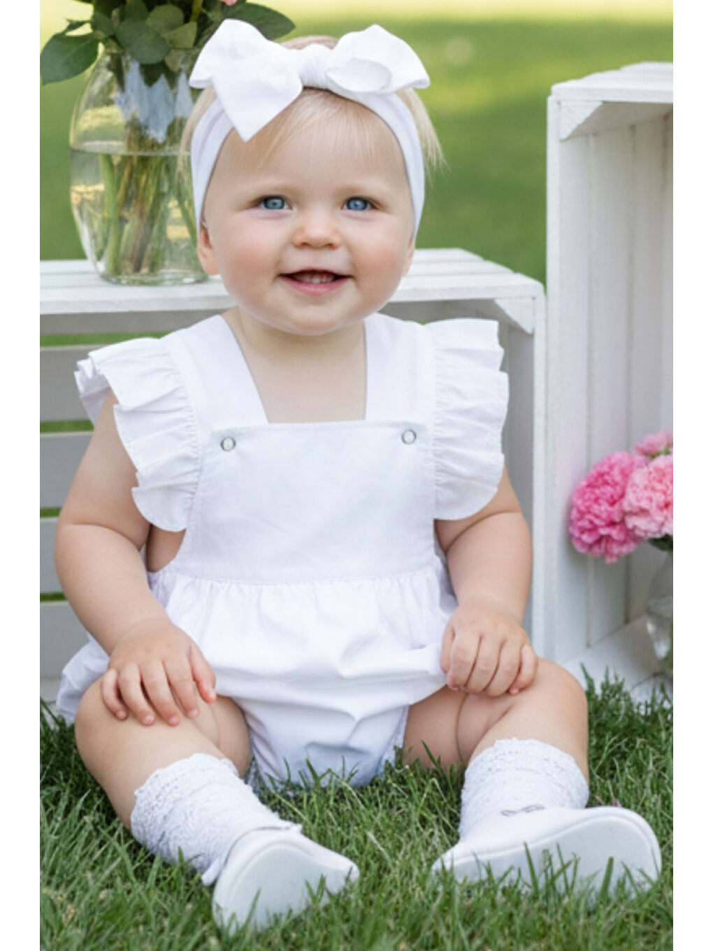 Karışık Kız Bebek Beyaz Pamuklu Salopet Bandana Takım-2