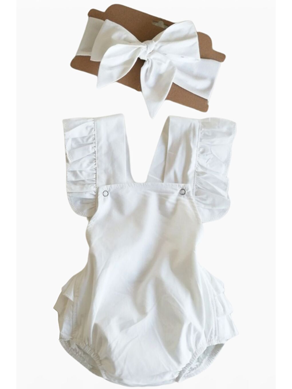 Karışık Kız Bebek Beyaz Pamuklu Salopet Bandana Takım-5