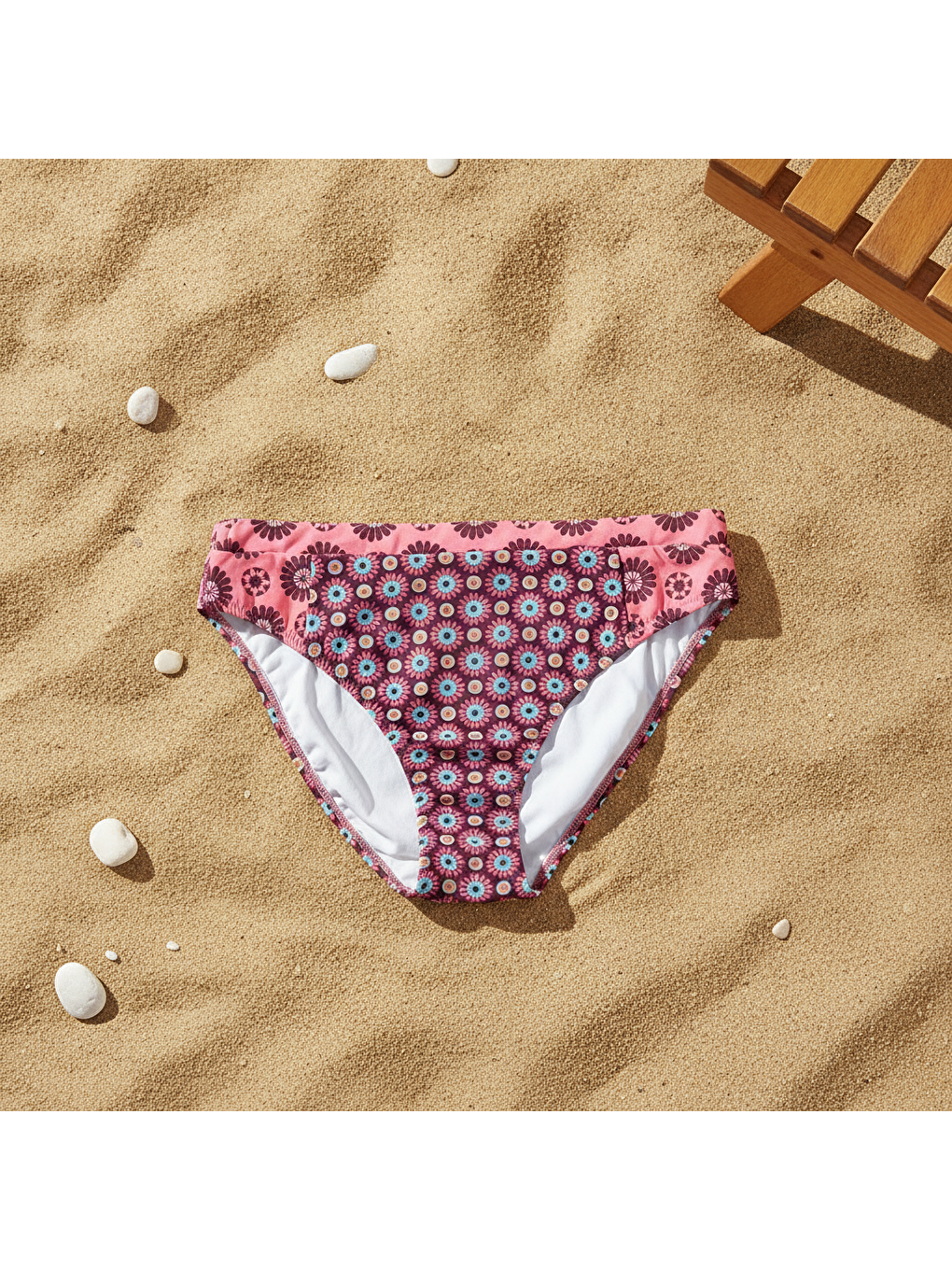 Karışık Kadın Plaj Giyim Gül Kurusu Çiçek Desenli Bikini Alt Bb2561-1