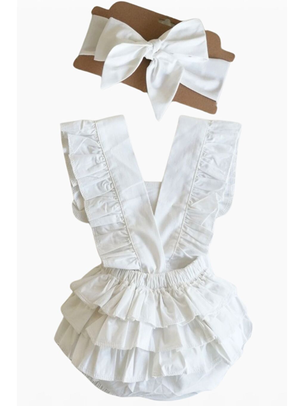Karışık Kız Bebek Beyaz Pamuklu Salopet Bandana Takım-7