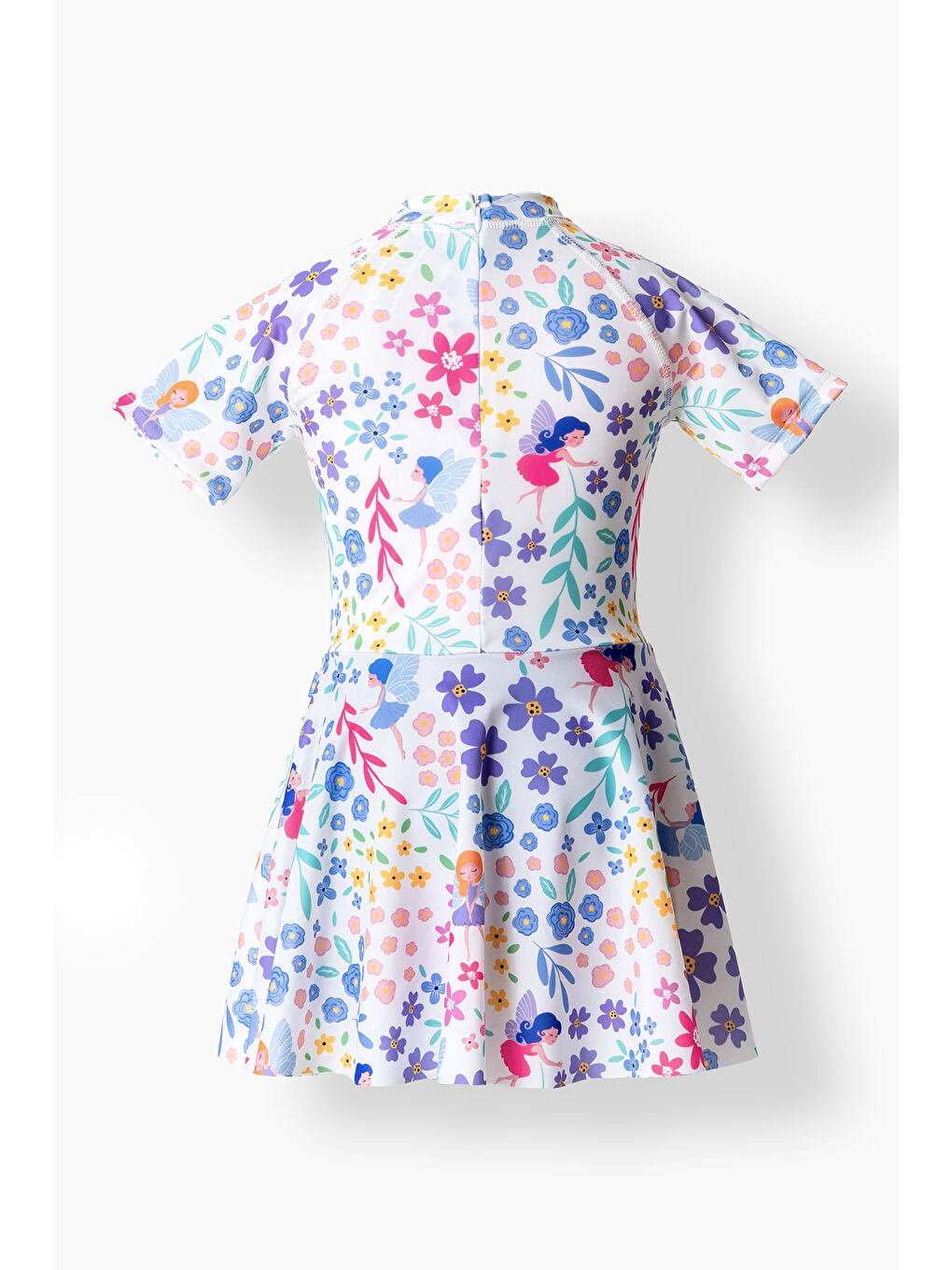 UV Korumalı Kısa Kollu Şortlu Elbise Mayo Kız Çocuk Yüzücü Mayo 5228 Beyaz-1