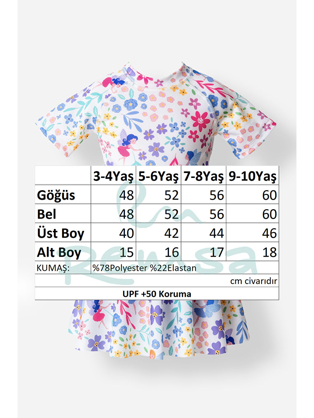 UV Korumalı Kısa Kollu Şortlu Elbise Mayo Kız Çocuk Yüzücü Mayo 5228 Beyaz-2