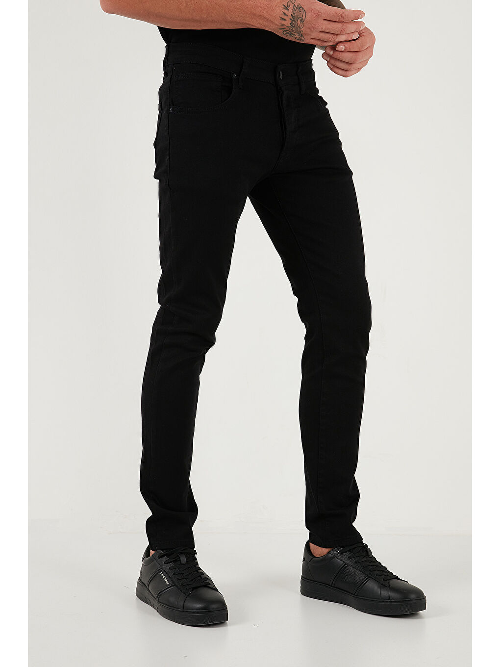 Siyah Streç Pamuklu Slim Fit Normal Bel Dar Paça Jeans 1115C01NAPOLI-3