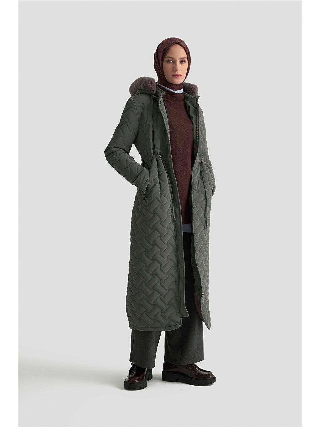 Kürklü Kapitone Kaban 25Kd2501 Gri-1