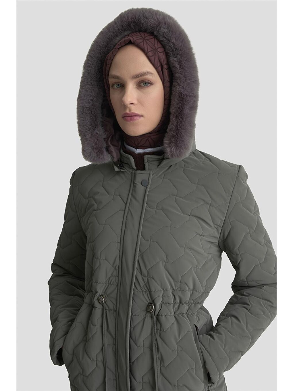 Kürklü Kapitone Kaban 25Kd2501 Gri-3