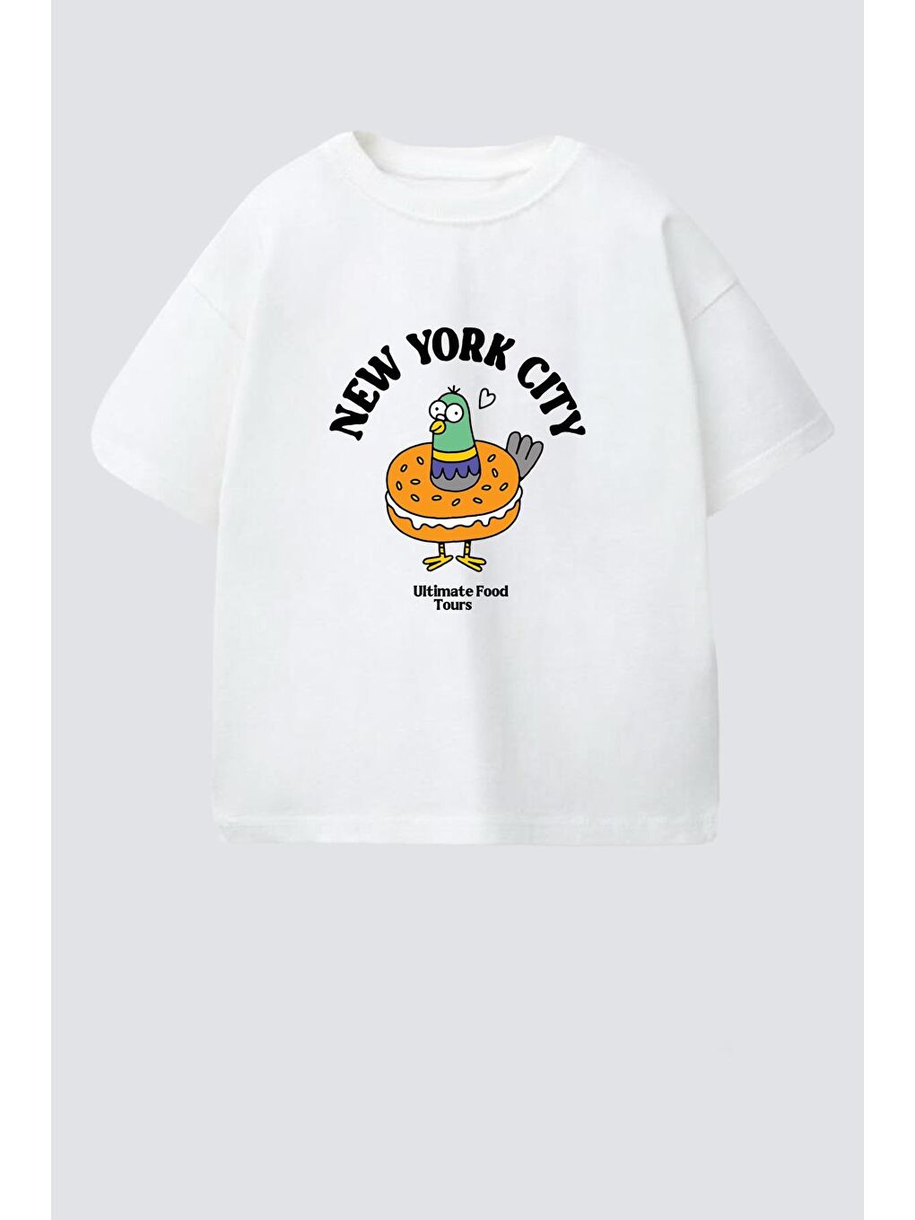 Ekru Unisex Çocuk Pamuklu Bisiklet Yaka Baskılı T-Shirt