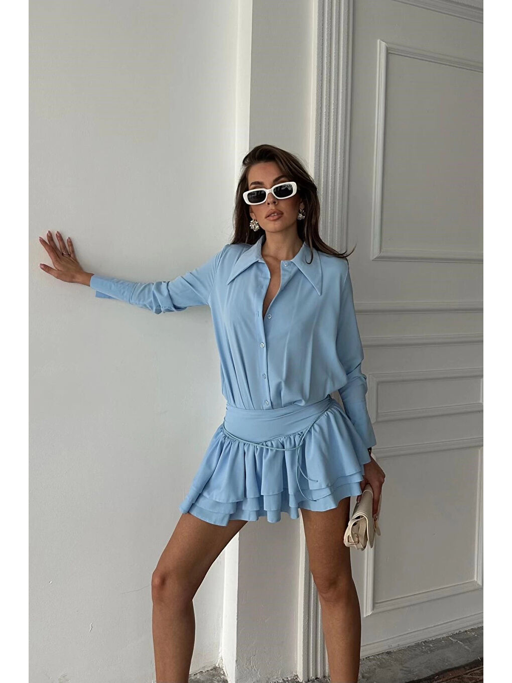 Karışık Kadın Mavi Gömlek Elbise 1026-221567