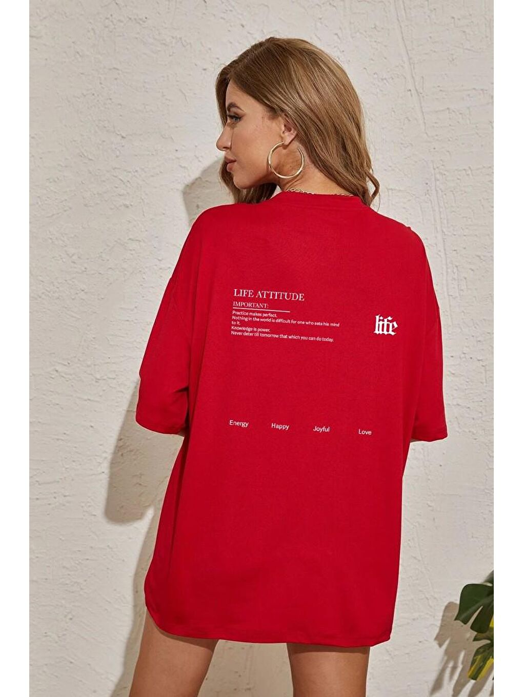 uyguntarz Kırmızı Unisex Life Baskılı T-shirt - 1