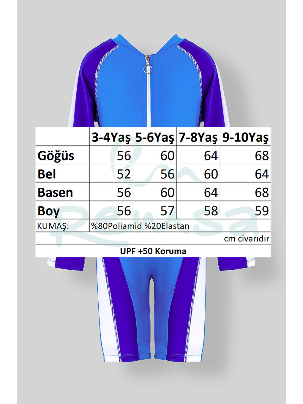 UV Korumalı Uzun Kollu Çocuk Tulum 5276 Mavi01-2