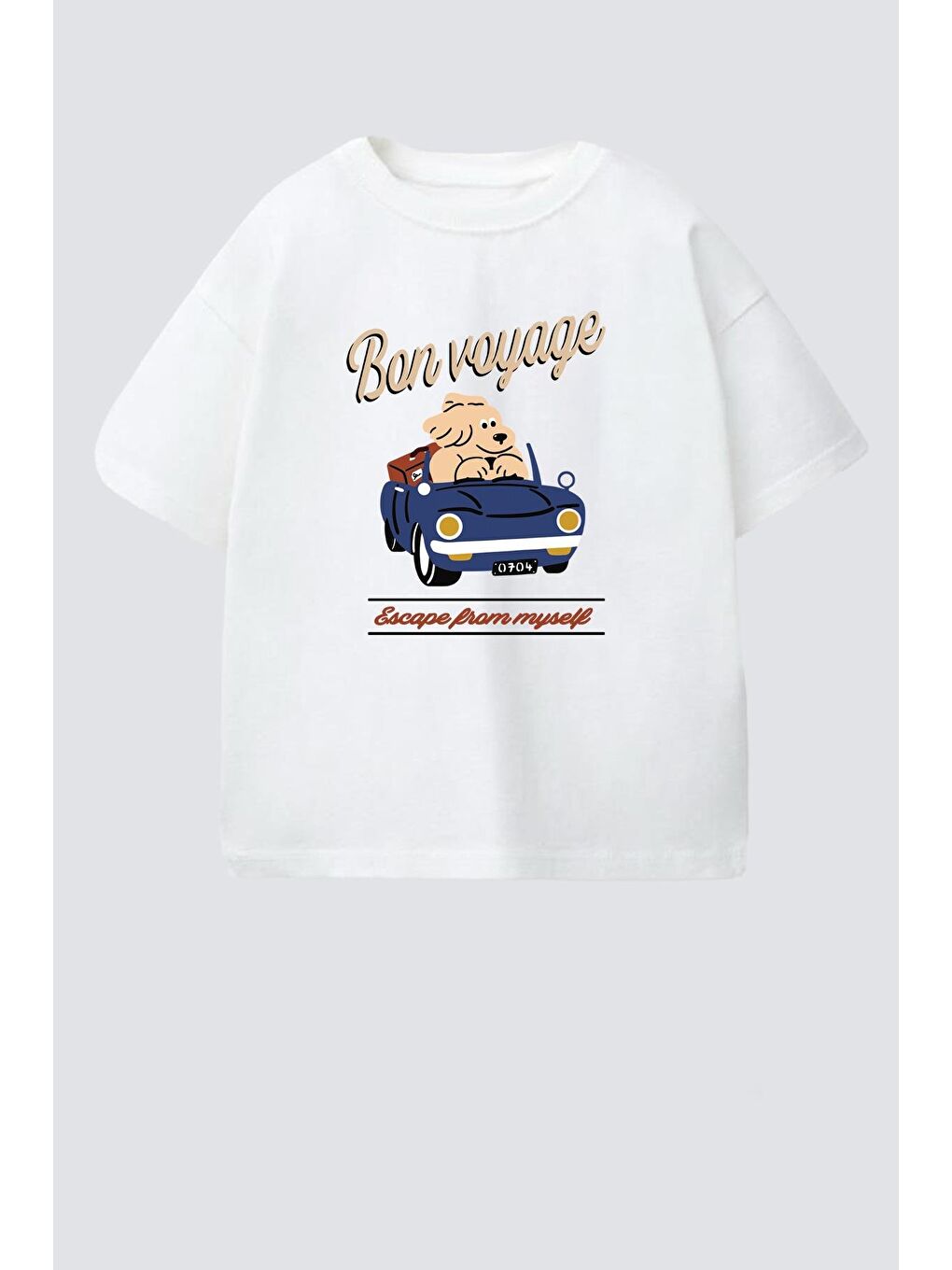 Ekru Erkek Çocuk Bej Pamuklu Baskılı Bisiklet Yaka T-Shirt-1