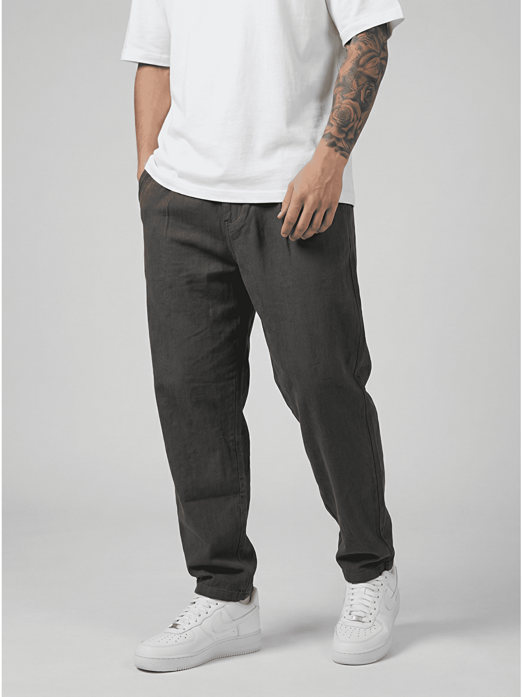 Gri Erkek Pileli Rahat Kesim Viskon Kumaş Yazlık Kumaş Pantolon Füme