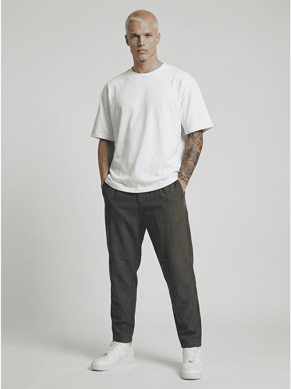 Gri Erkek Pileli Rahat Kesim Viskon Kumaş Yazlık Kumaş Pantolon Füme-1