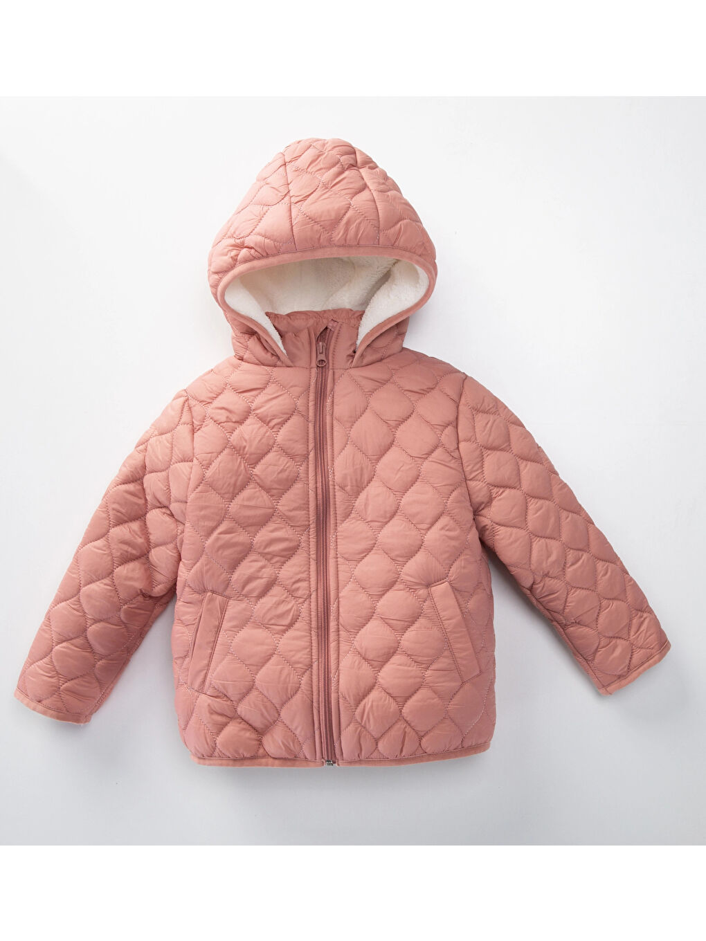 Pembe Desenli Kapüşonlu Kız Çocuk Mont 50142